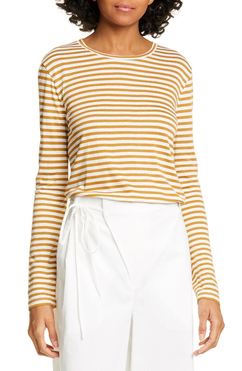 Vince Stripe Long Sleeve Silk Blend Tee, Main, color, 