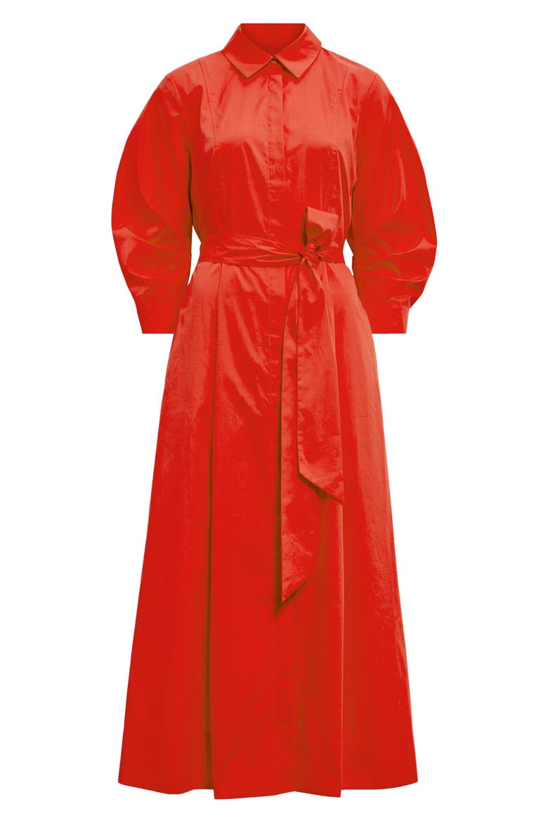 Sally Tie Belt Cotton Midi Shirtdress, Alternate, color, RED