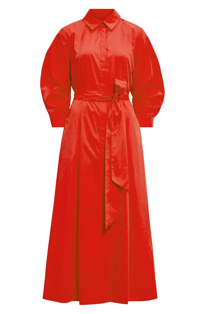 Ever New Sally Tie Belt Cotton Midi Shirtdress, Alternate, color, Red