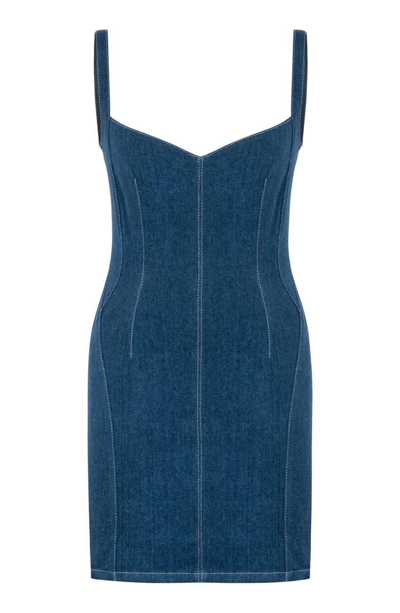 Jendue US Sosa Denim Mini Dress - Sleeveless Bodycon Jean Dress, Alternate, color, Deep Blue