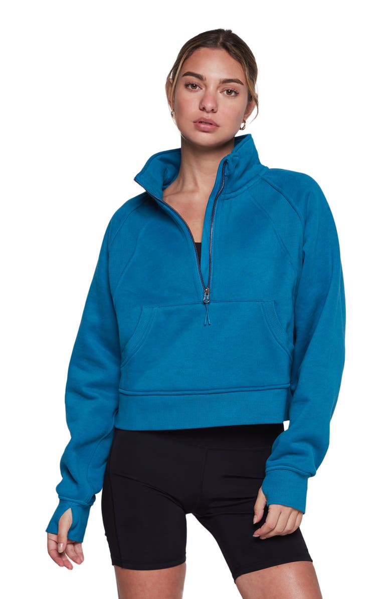 Rebody Active Effortless Fleece Crop Half Zip Sweatshirt, Main, color, Moroccan Blue