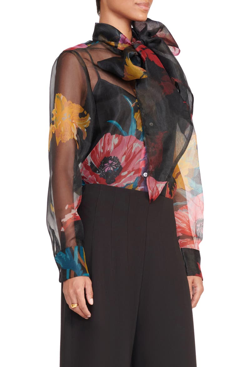 Maryn Floral Print Tie Neck Organza Shirt, Alternate, color, FIRST BLOOM