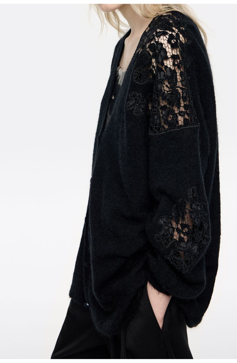 Bimba y Lola Long Lace Cardigan, Alternate, color, Black