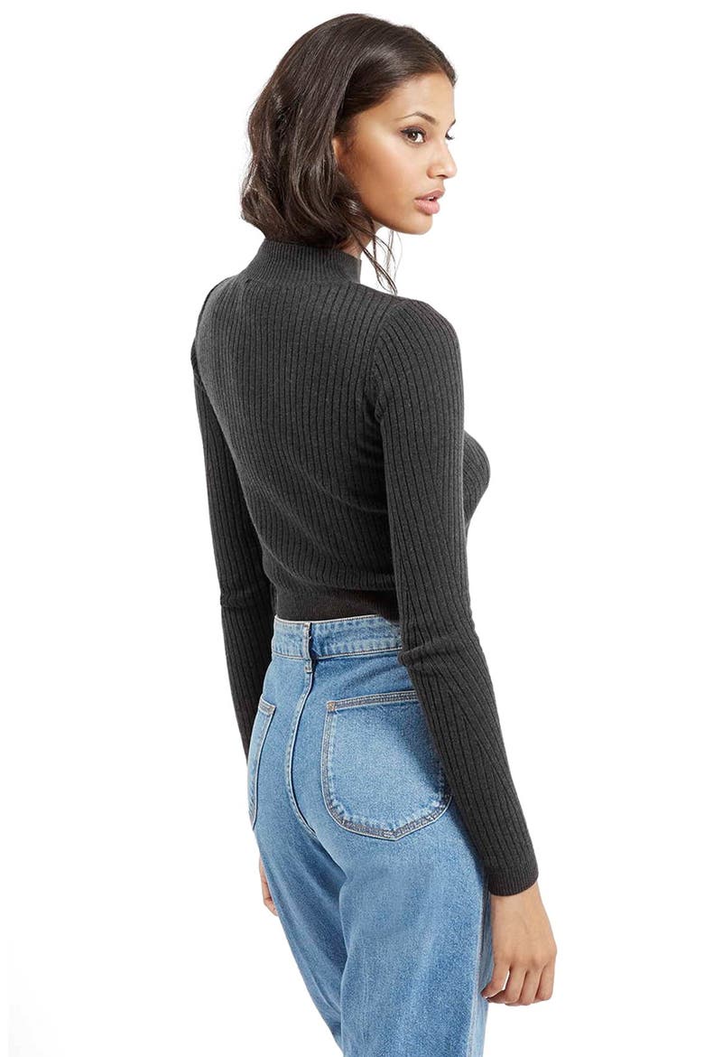 Ribbed Long Sleeve Crop Top, Alternate, color, CHARCOAL