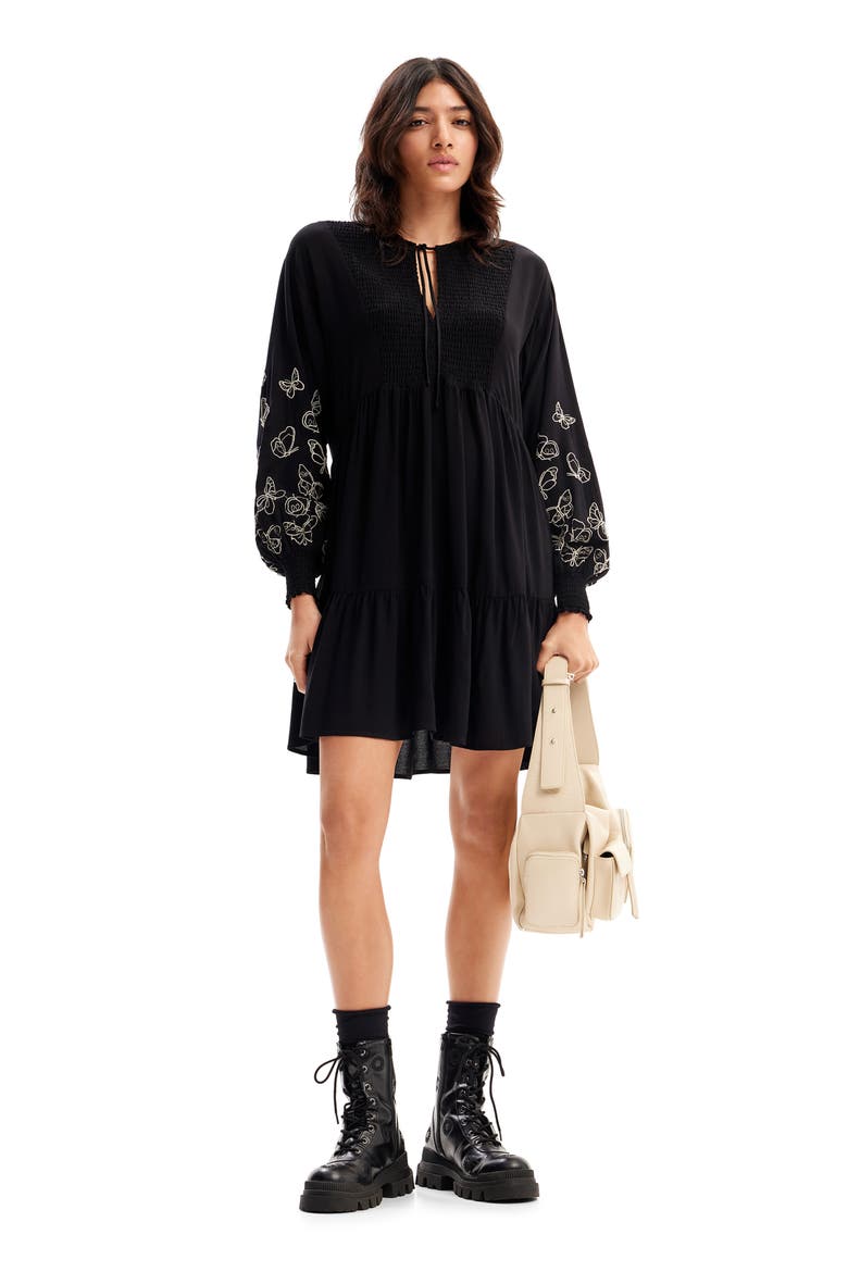 Short Butterfly Tunic Dress, Alternate, color, BLACK