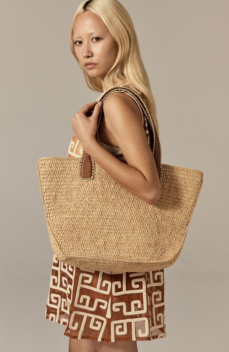 Helen Kaminski Liyoni Crochet Trim Raffia Tote, Alternate, color,