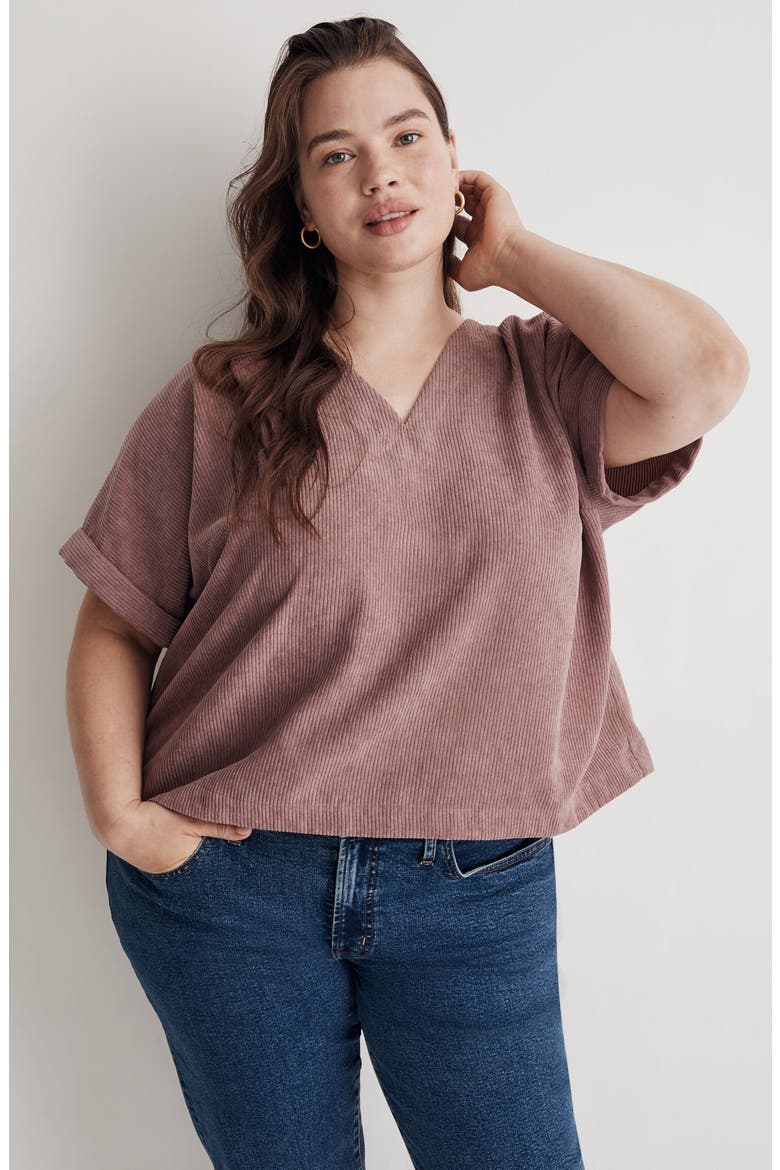 Renata V-Neck Corduroy Top, Alternate, color, FIG