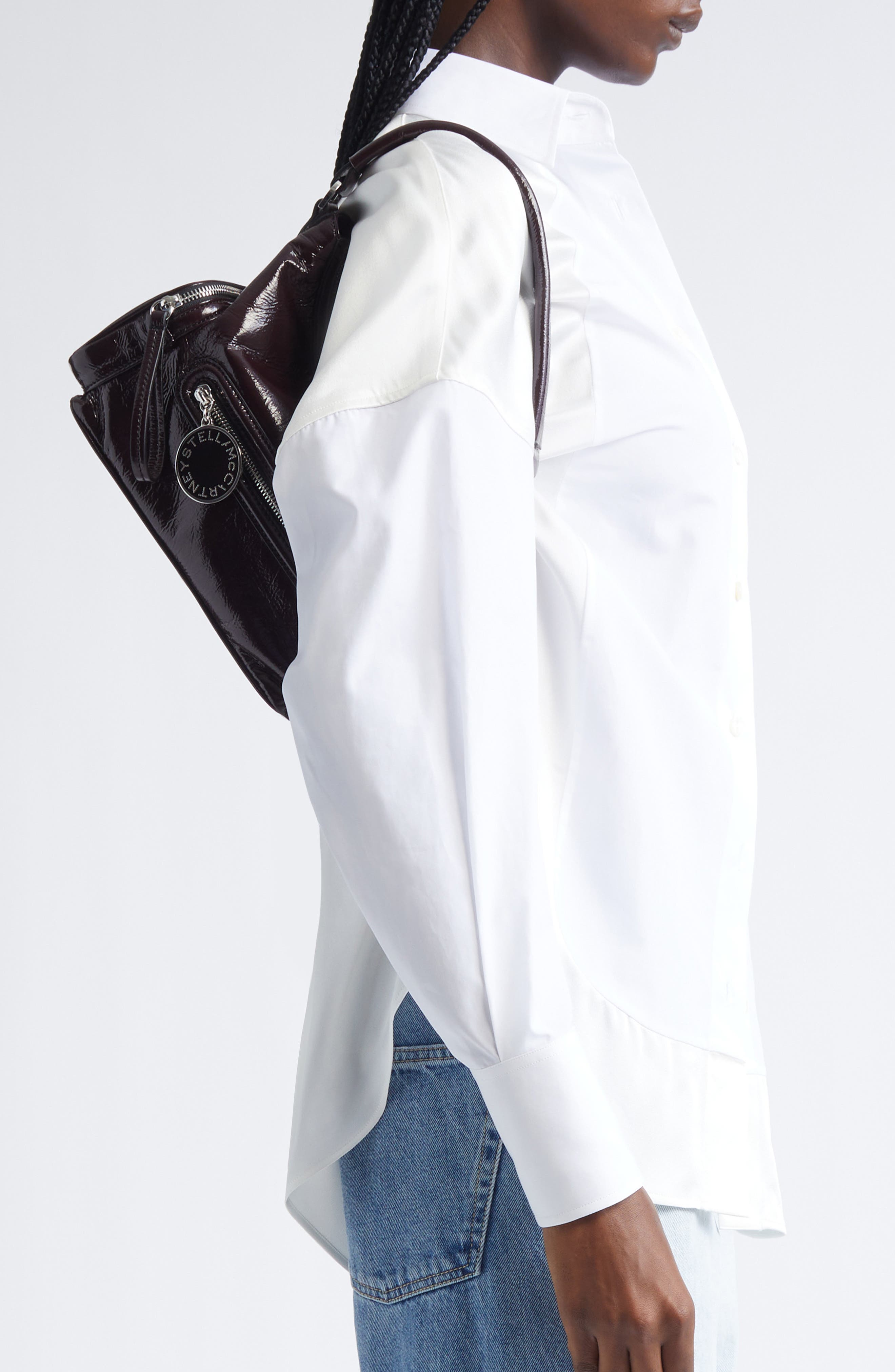 Stella McCartney Small Dartmoor Crinkled Patent Faux Leather Shoulder Bag, Alternate, color, Shiraz