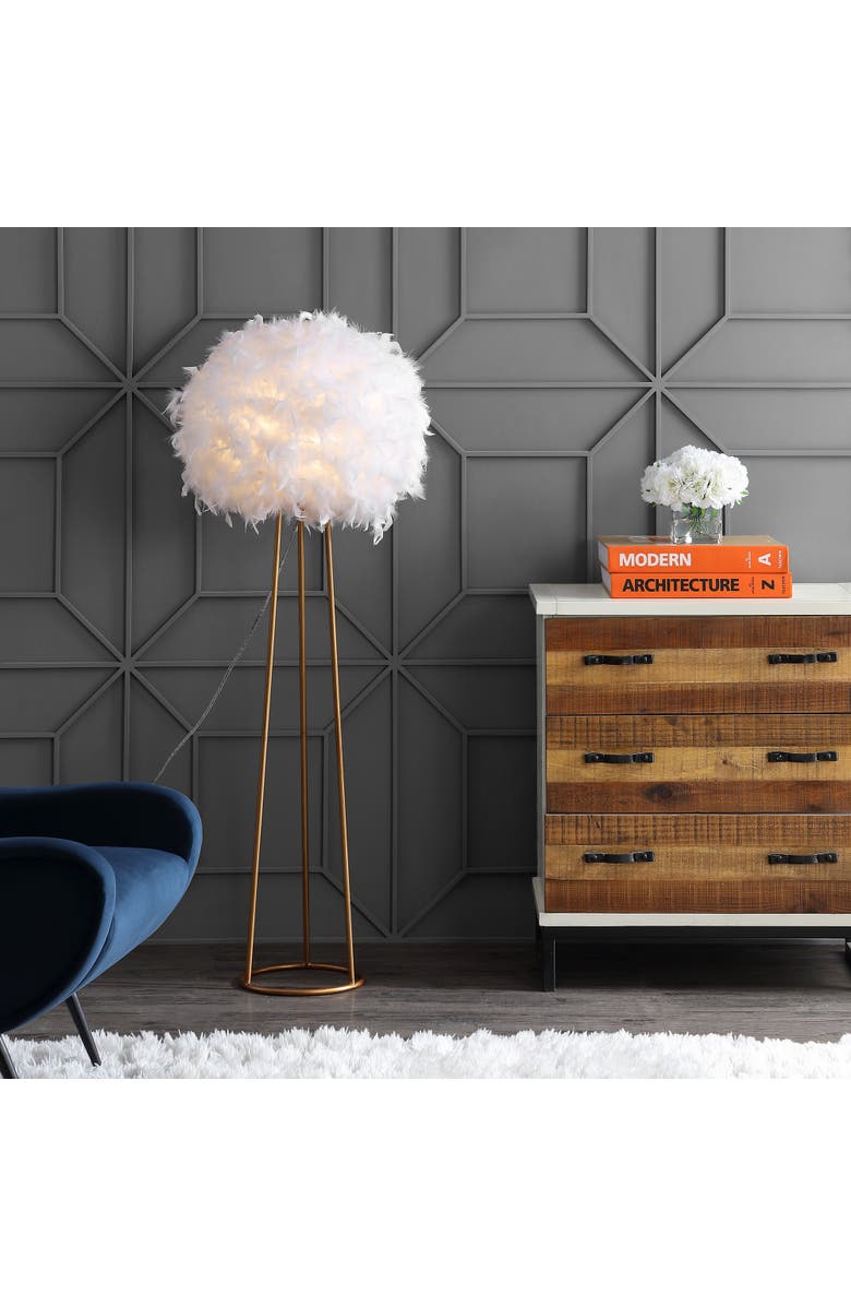 JONATHAN Y Stork Feather Metal LED Floor Lamp, Alternate, color, Gold