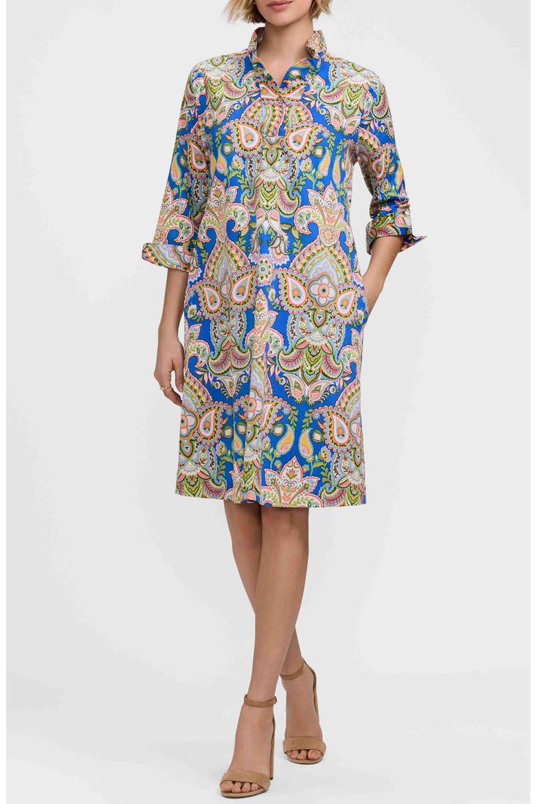 Tammy Three-Quarter Sleeve Cotton Dress, Main, color, BLUE/ MULTI