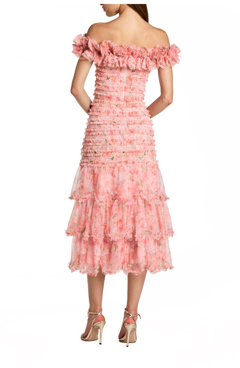 Mac Duggal Floral Off The Shoulder Ruffle Midi Dress, Alternate, color, Blush Multi