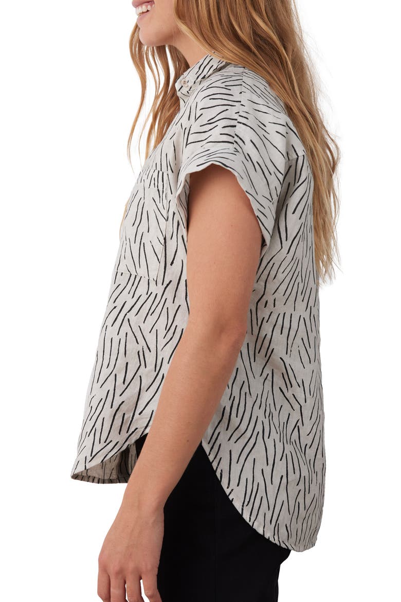 Print Linen Button-Up Shirt, Alternate, color, COOL SAND