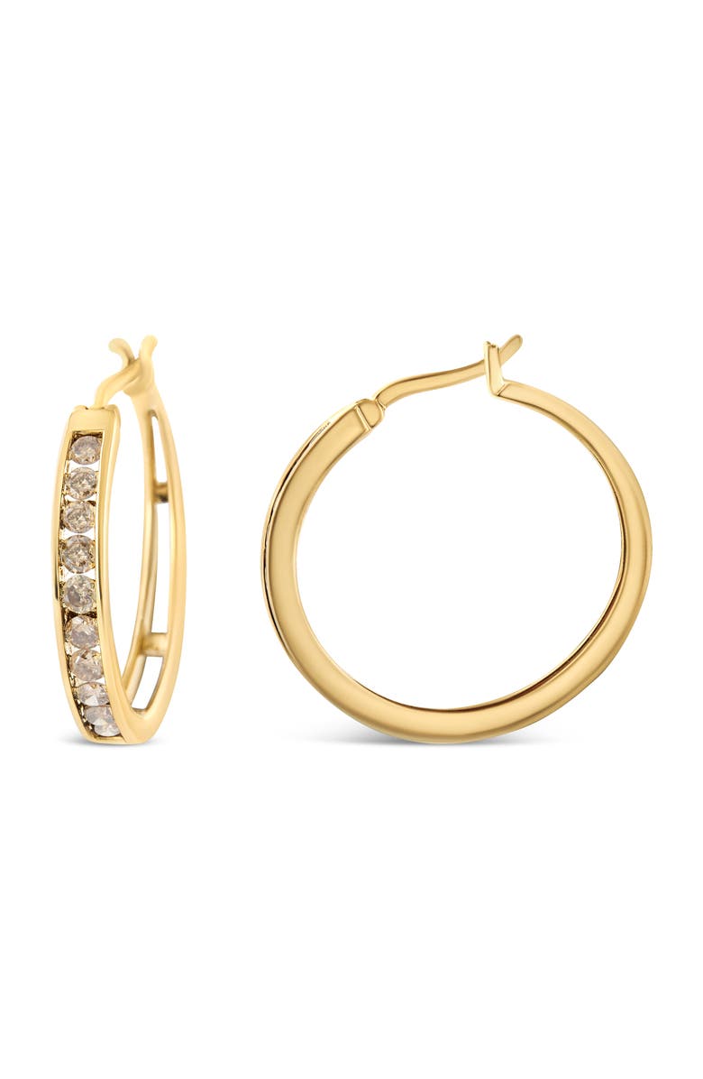 Haus of Brilliance 14K Yellow Gold Plated Silver 1.0 CtWt Champagne Diamond Hoop Earrings, Alternate, color, Yellow