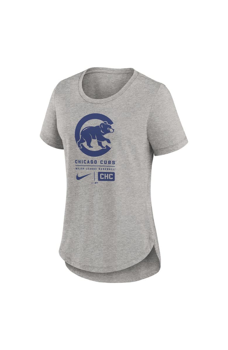 Nike Women's Nike Heather Charcoal Chicago Cubs Large Logo Stacked Tri-Blend T-Shirt, Alternate, color,
