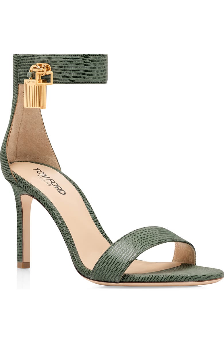 TOM FORD Padlock Lizard Embossed Ankle Strap Sandal, Main, color, Laurel Green
