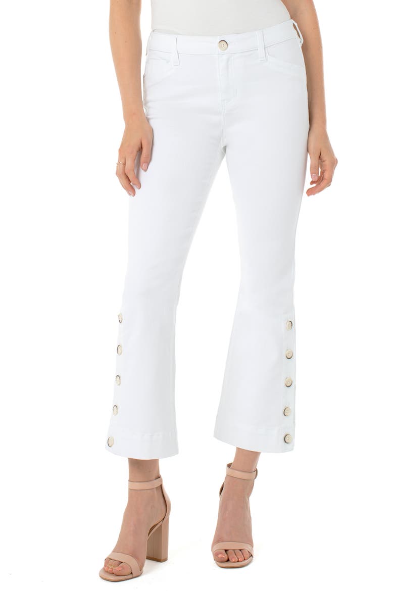 High Waist Button Hem Kick Flare Jeans, Main, color, BRIGHT WHITE