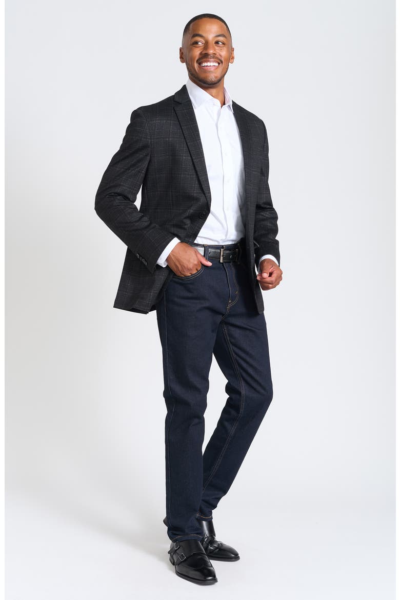 Midnight Shadow Plaid Knit Blazer, Alternate, color, NAVY