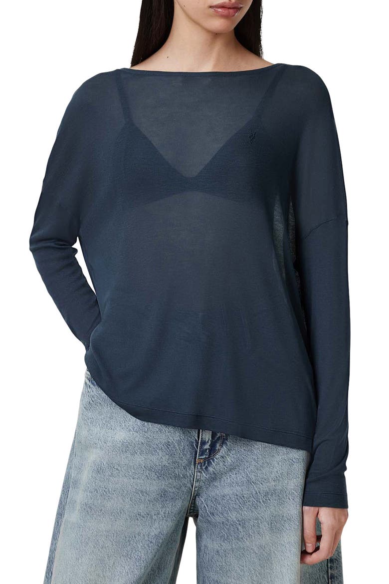 Rita Francesco Long Sleeve Boatneck T-Shirt, Alternate, color, BLUEBERRY BLUE