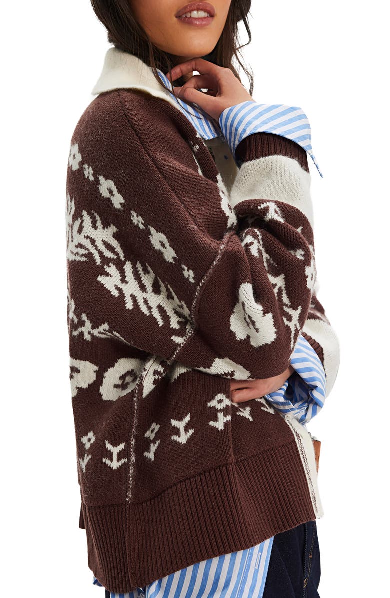 Free People Shelby Floral Jacquard Cardigan, Alternate, color, Chocolate Combo