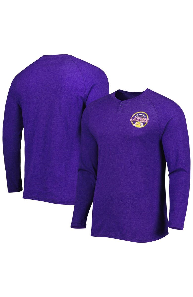 CONCEPTS SPORT Men's Concepts Sport Heathered Purple Los Angeles Lakers Left Chest Henley Raglan Long Sleeve T-Shirt, Main, color,