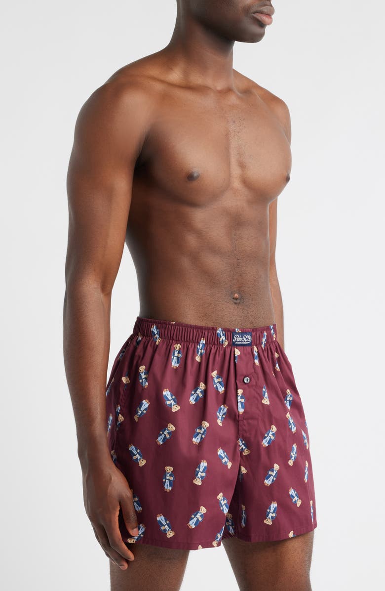 Polo Ralph Lauren Polo Bear Cotton Boxers, Alternate, color, Classic Wine Morning Robe Bear