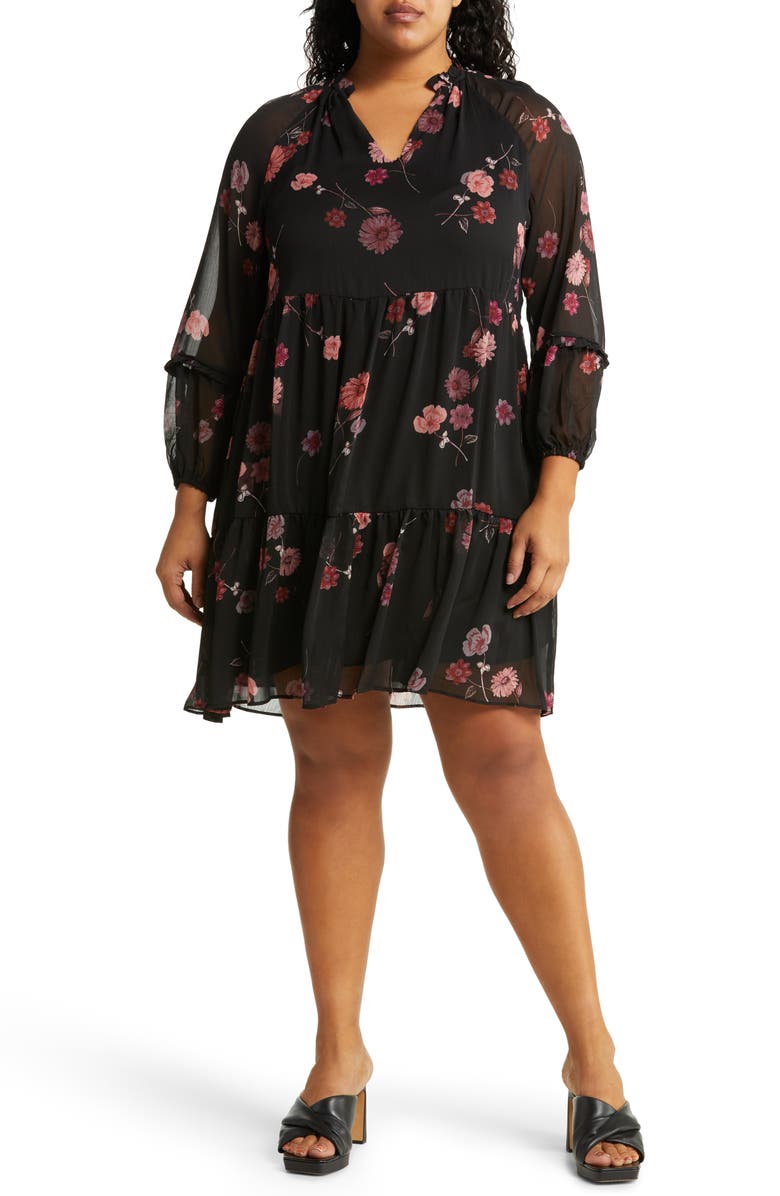 CeCe Floral Print Long Sleeve Babydoll Dress, Main, color,
