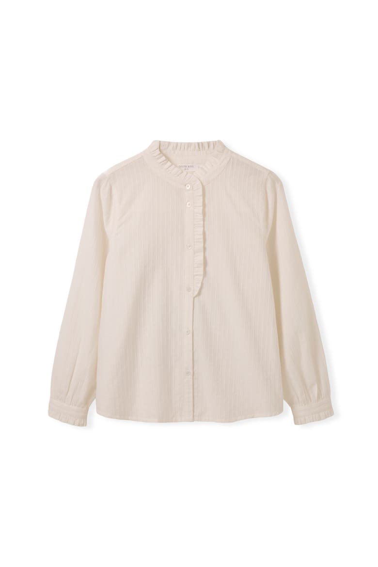 Textured Cotton Shirt With Frill Collar, Alternate, color, Chalk