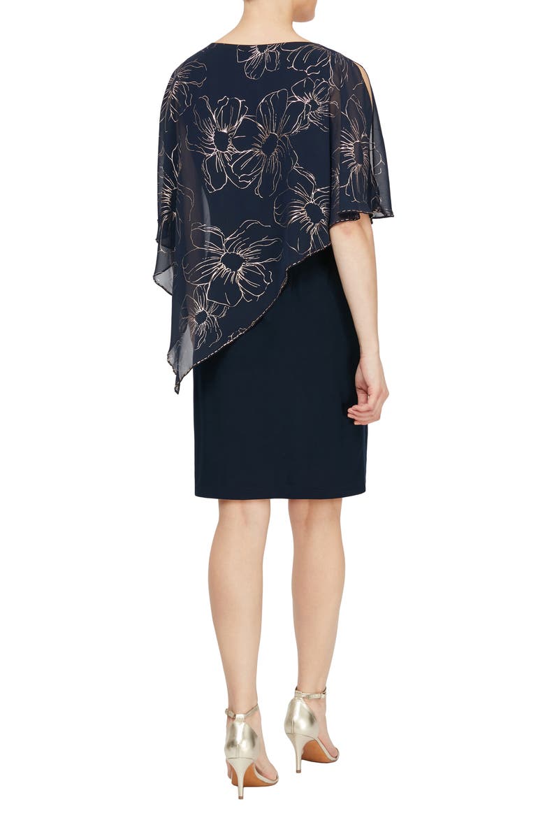 Chiffon Overlay Cocktail Dress, Alternate, color, NAVY/ ROSE GLD