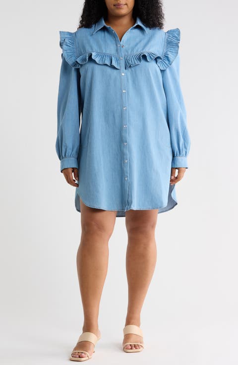 Parker Ruffle Denim Babydoll Shirtdress