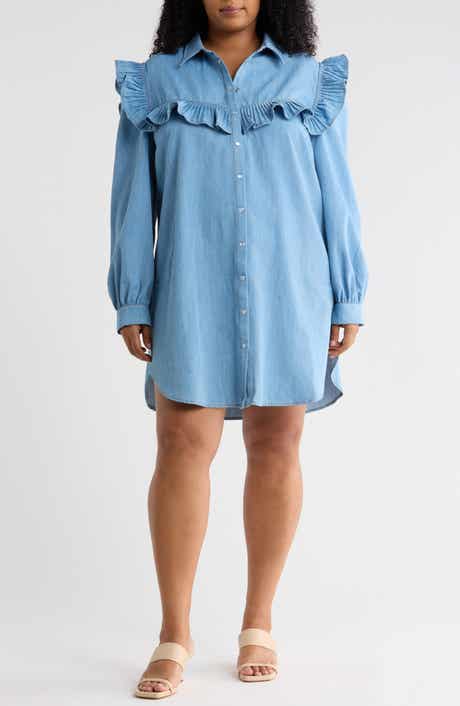 Parker Ruffle Denim Babydoll Shirtdress