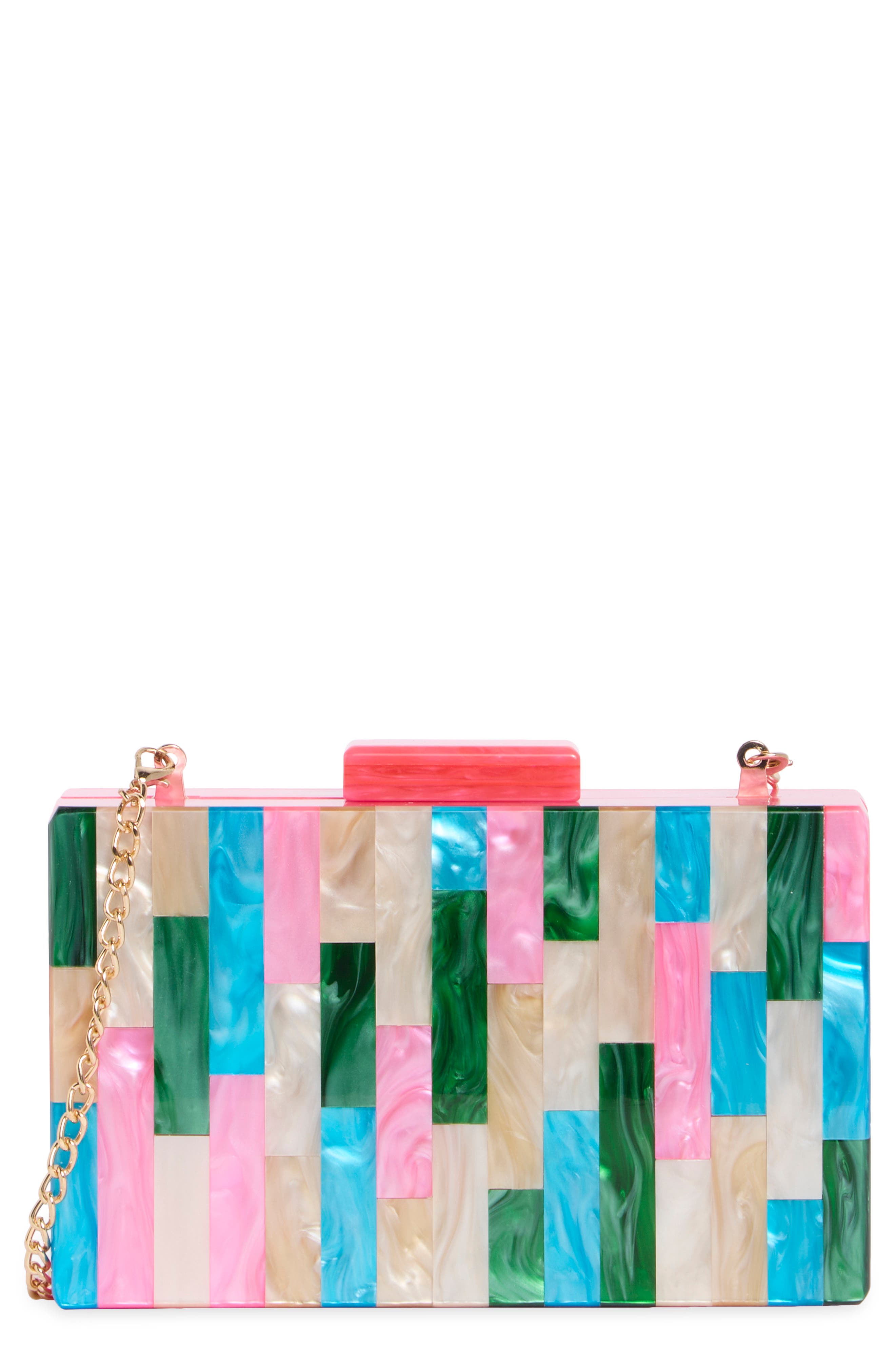 Jessica McClintock Arden Rainbow Clutch, Main, color, Rainbow Stripe