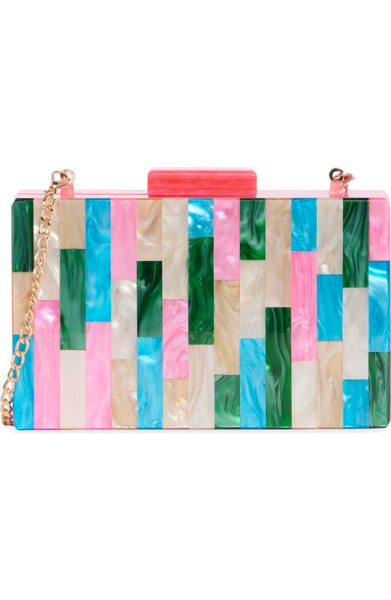 Jessica McClintock Arden Rainbow Clutch, Main, color, Rainbow Stripe