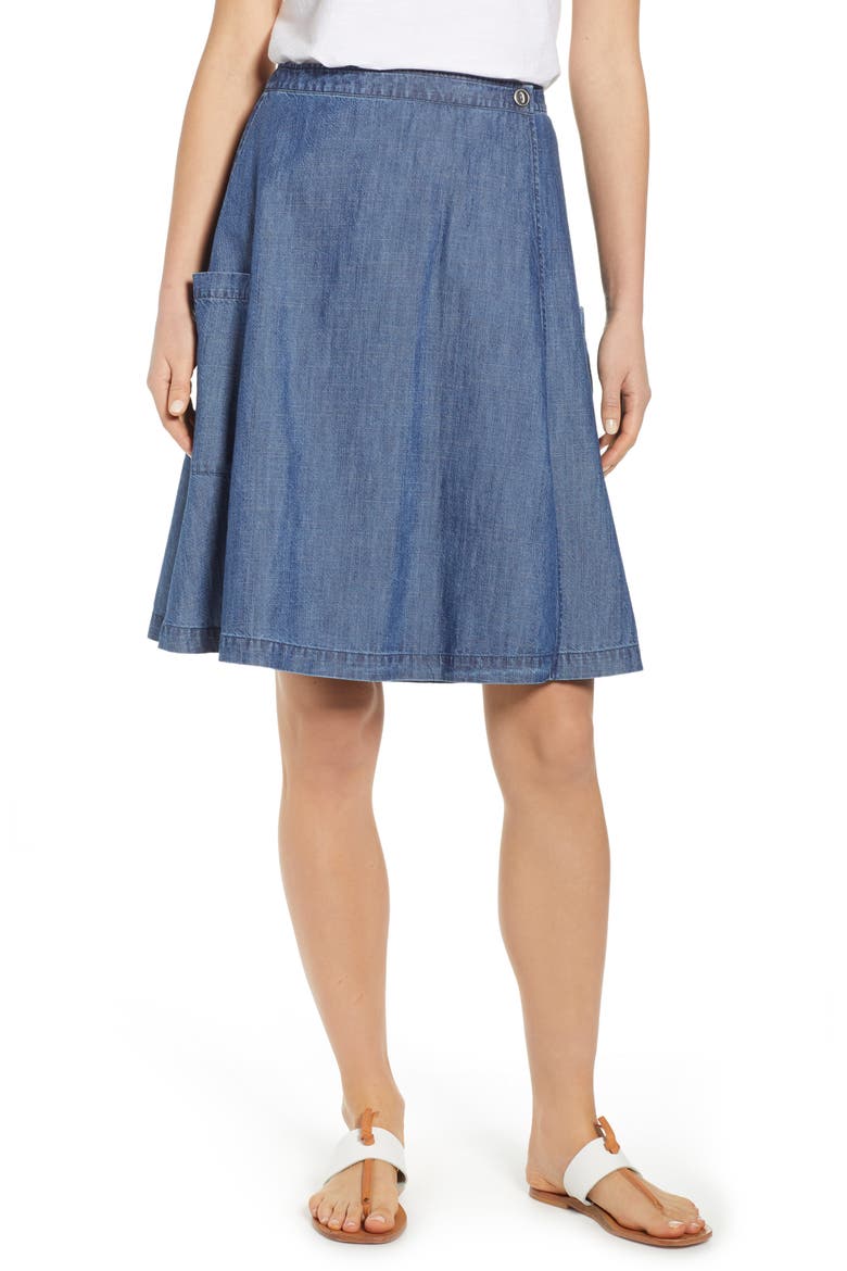 Side Pocket Chambray Wrap Skirt, Main, color, CHAMBRAY