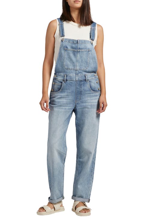 Baggy Straight Leg Denim Overalls
