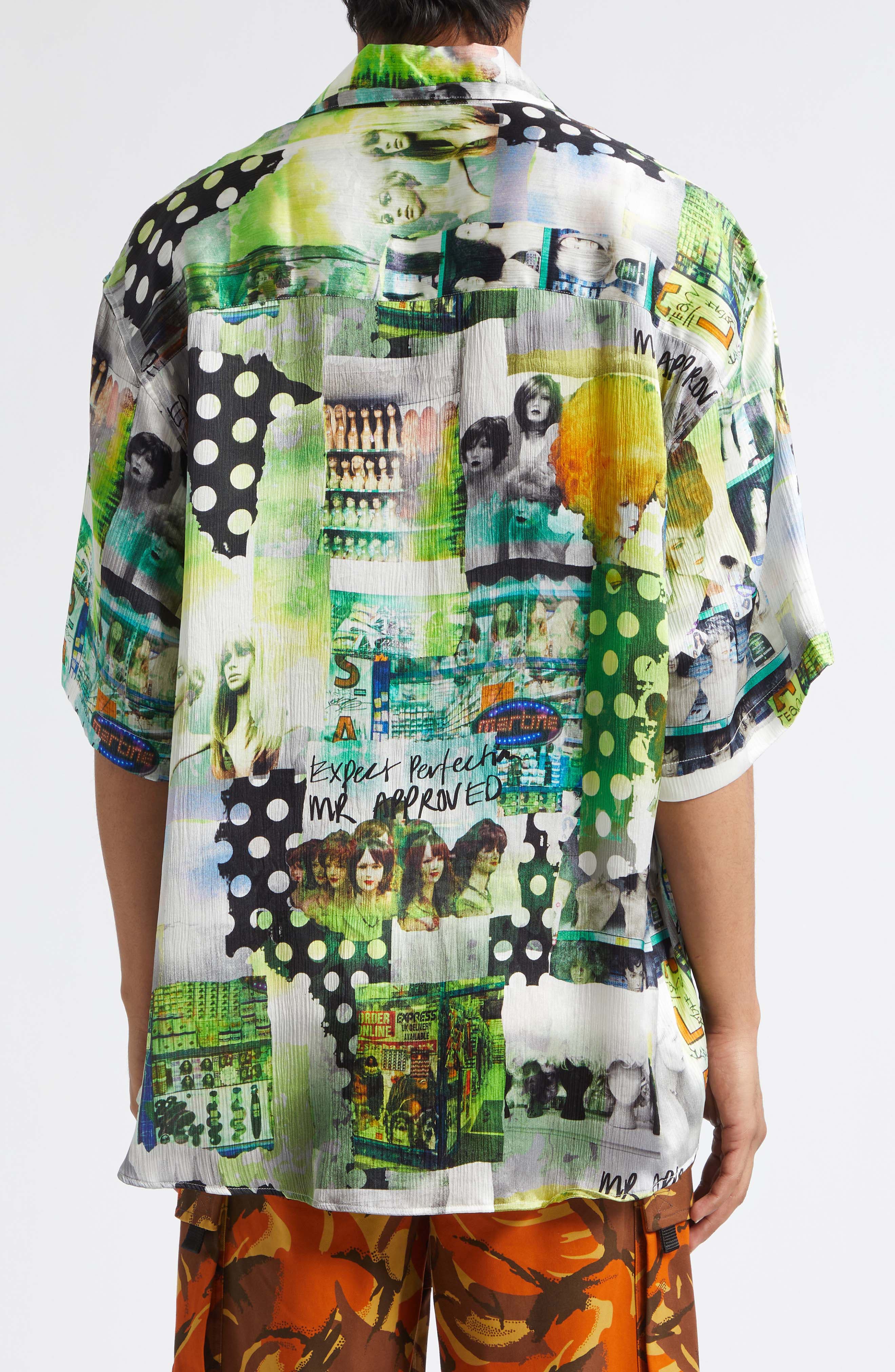 Patchwork Print Boxy Silk Button-Up Shirt - image 2