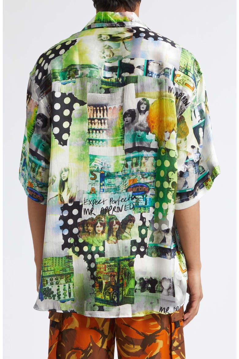 Patchwork Print Boxy Silk Button-Up Shirt, Alternate, color, GREEN WIGZ
