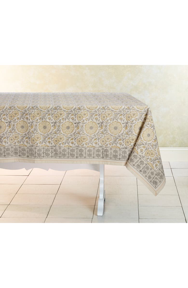 Sustainable Threads Hand Block Printed Tablecloth - 60" x 60", Alternate, color, Bloom Wheat