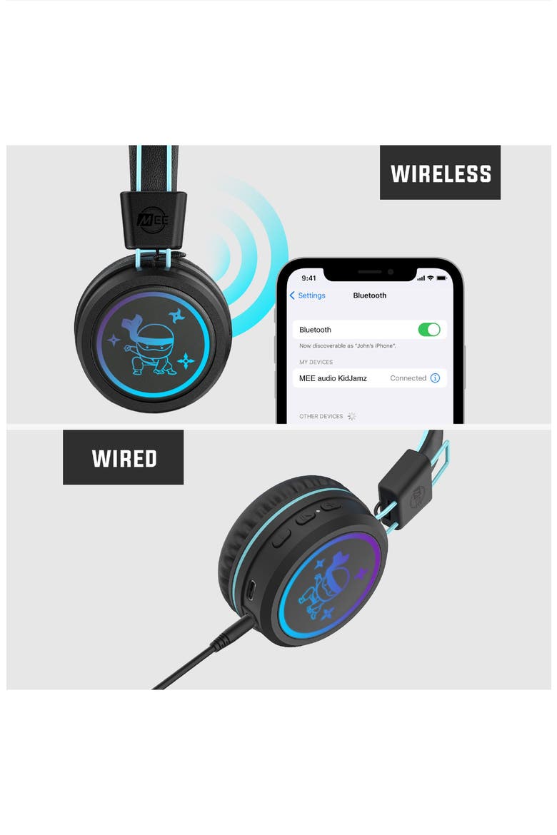 KidJamz KJ55BT (2 Pack) Bluetooth Wireless Headphones for Kids w/ LED Lights, Alternate, color, Black/Lavender