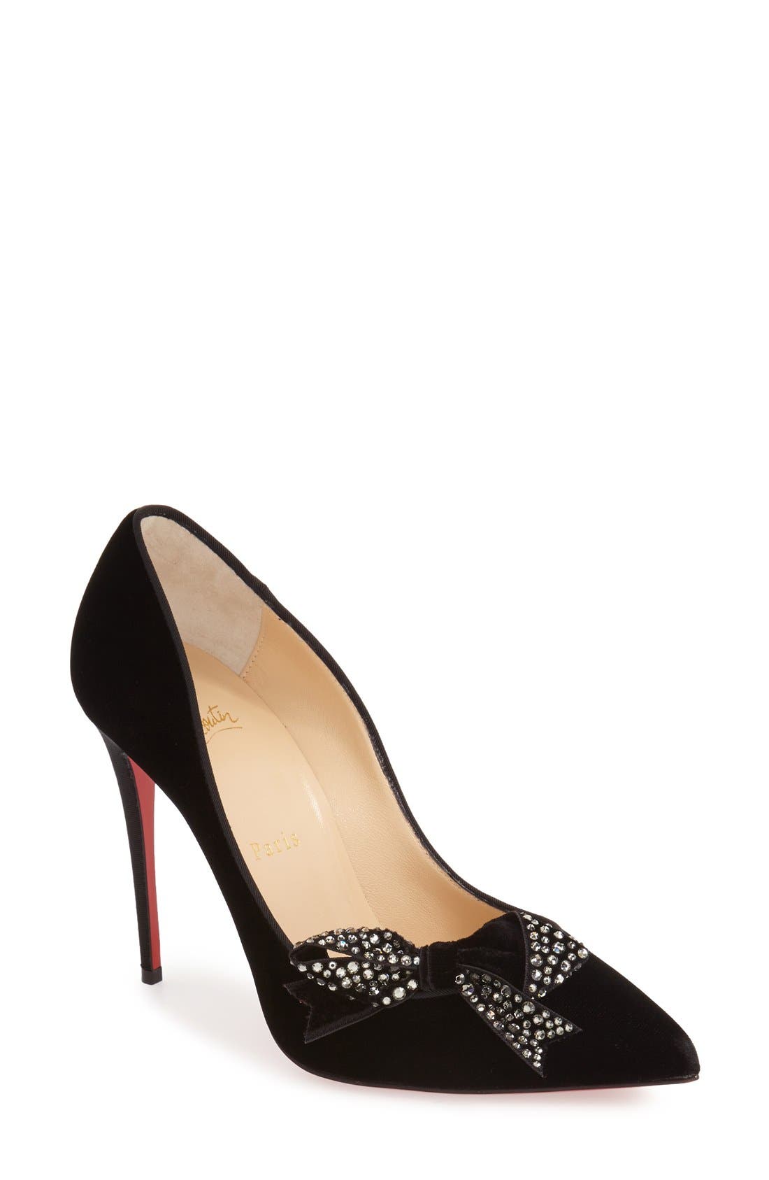 Christian Louboutin 'Madame Menule' Embellished Bow Pointy Toe Pump, Main, color, 