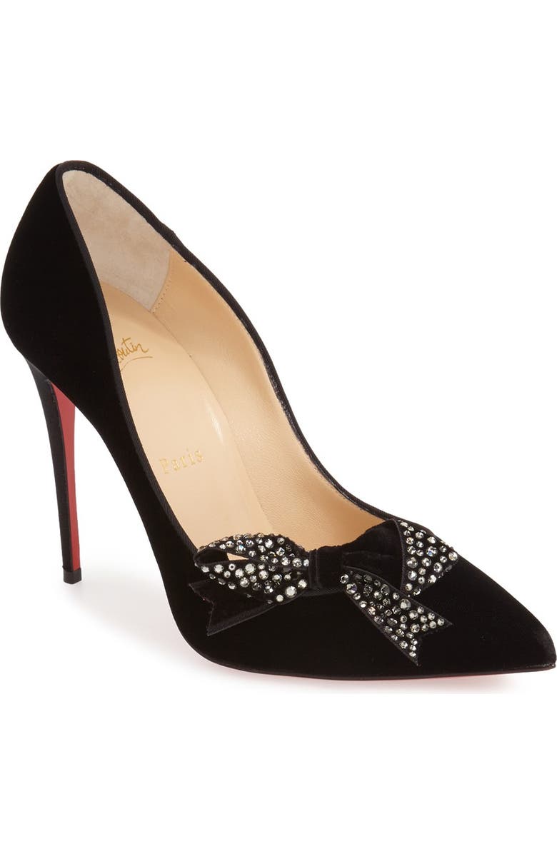 Christian Louboutin 'Madame Menule' Embellished Bow Pointy Toe Pump, Main, color,