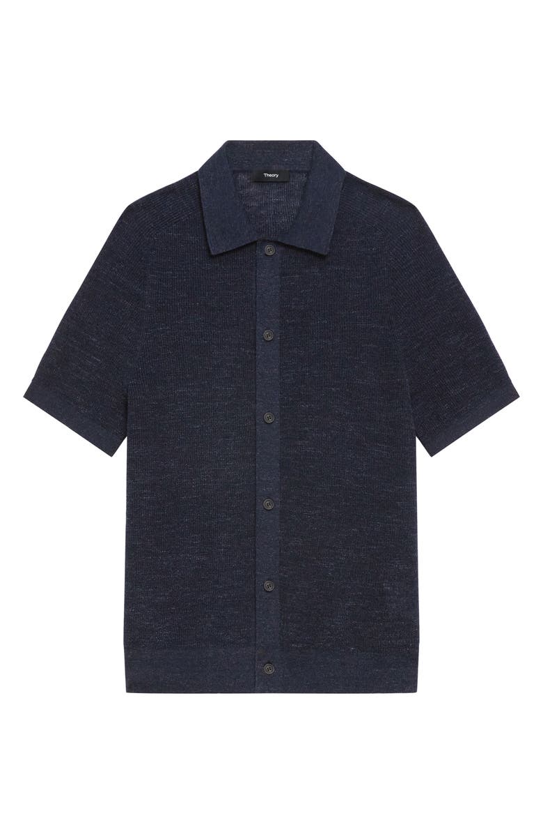Theory Pacific Line Short Sleeve Linen & Cotton Blend Cardigan, Alternate, color, Baltic