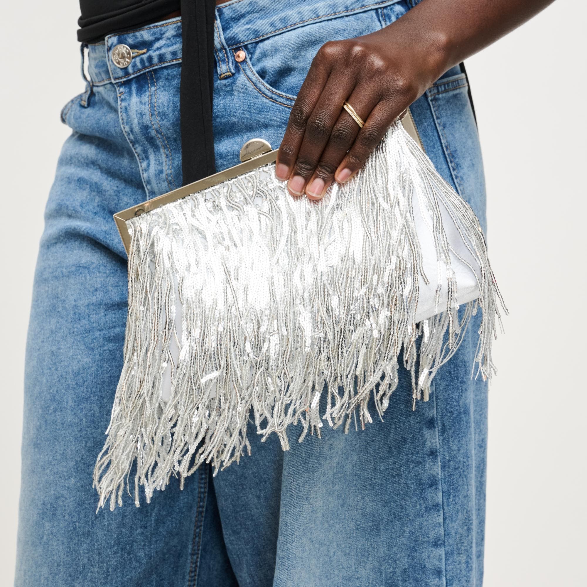 URBAN EXPRESSIONS HANDBAGS Celestia Evening Bag, Alternate, color, Silver