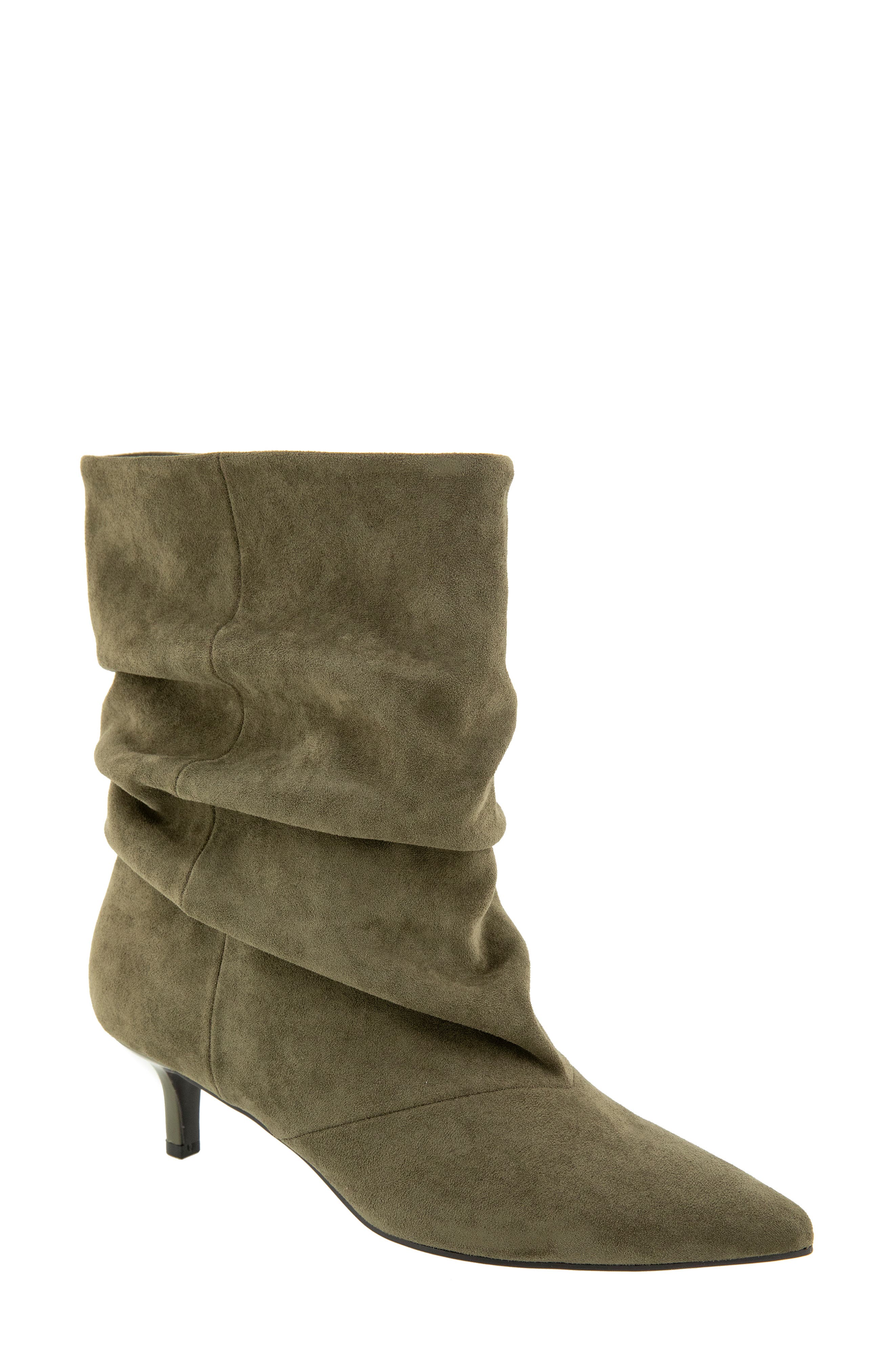 Dalles Kitten Heel Pointed Toe Scrunch Bootie, Main, color, OLIVE
