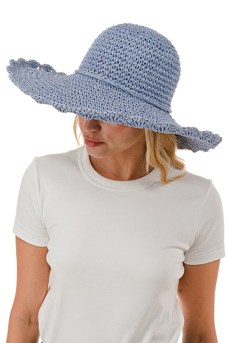 Scalloped Straw Sun Hat, Alternate, color, LIGHT BLUE