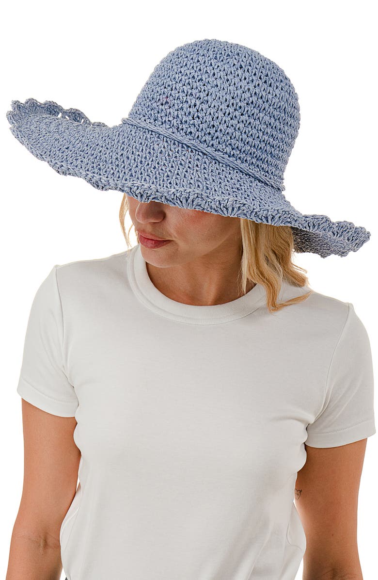 MARCUS ADLER Scalloped Straw Sun Hat, Alternate, color, Light Blue