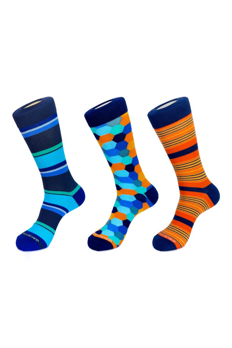 3-Pack Crew Socks, Main, color, BLUE ORANGE