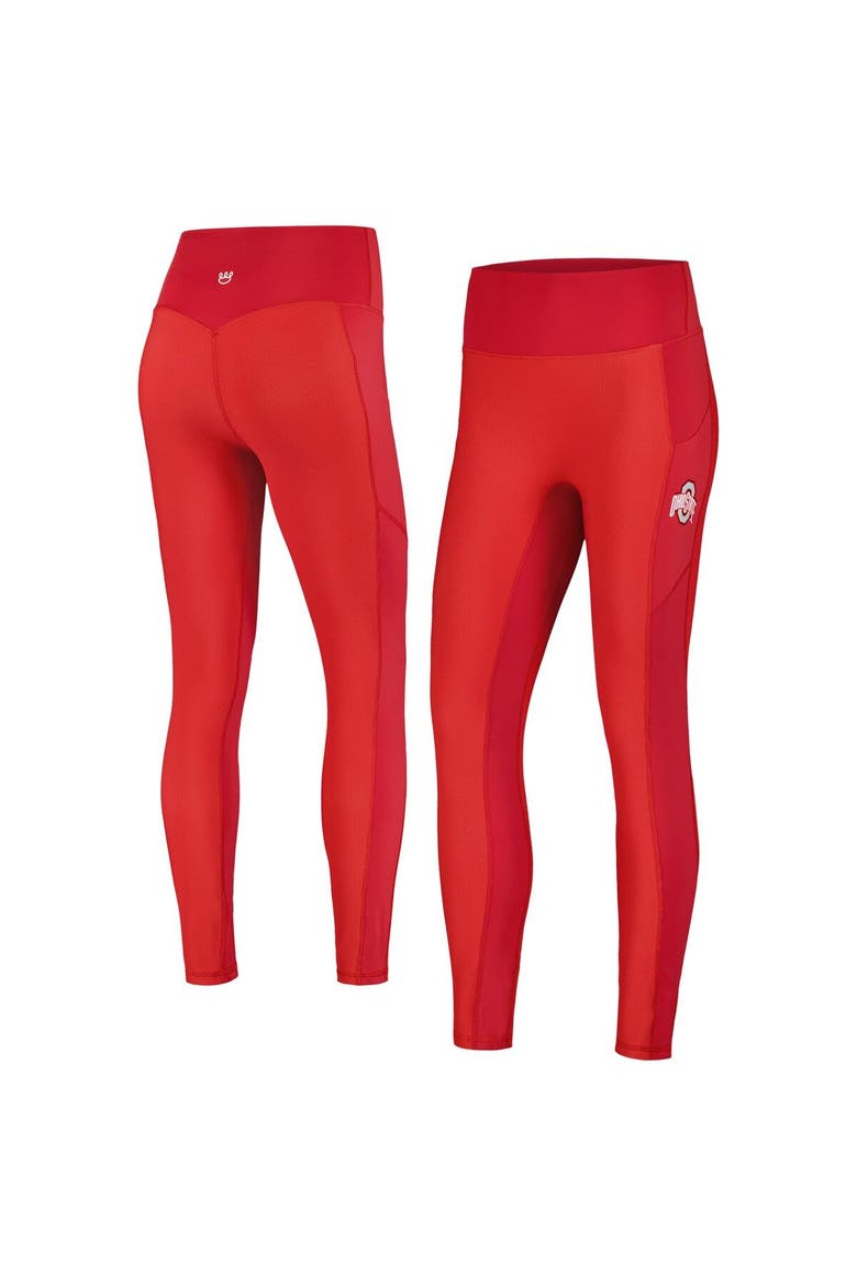 Women's  Scarlet Ohio State Buckeyes 7/8 Mixed Media Pocket iLeggings, Main, color, Scarlet