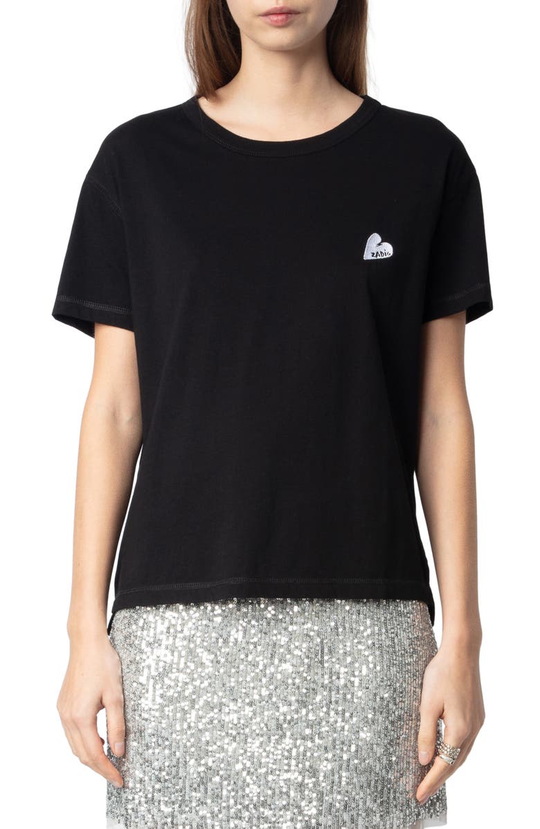 Zadig & Voltaire Marta Heart Zadig Embroidered Cotton T-Shirt, Main, color, 