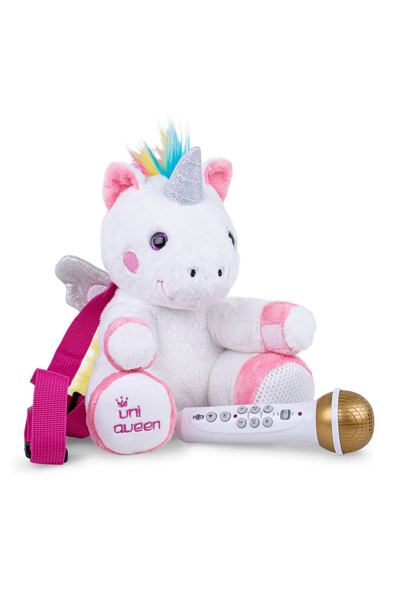 Plush Unicorn Toy with Sing Along Microphone, Alternate, color, WHITE AND PINK