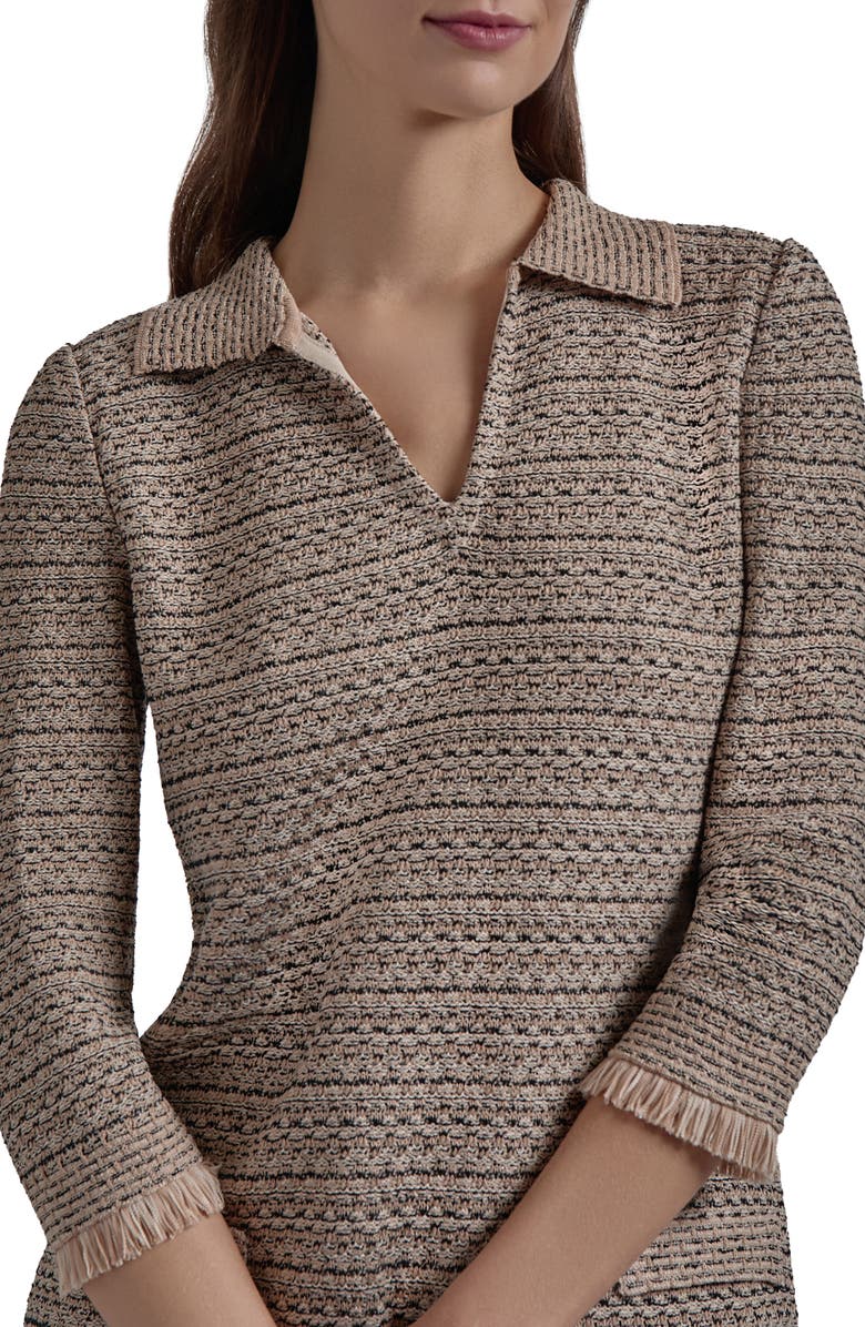 Misook Heritage Fit Fringe Trim Intarsia Sweater Dress, Alternate, color, 